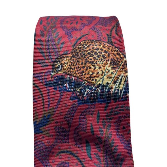 Vintage Lands End Mens Necktie Silk Pheasant Paisley Print Hand Made in USA - Picture 3 of 7